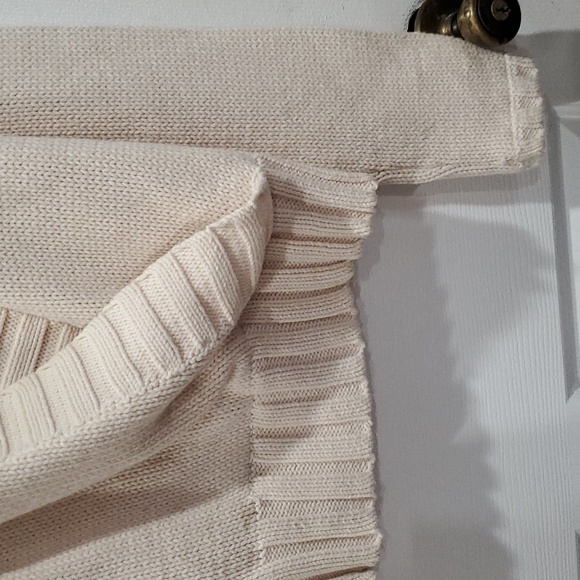 Lidi Cream cotton blend Chunky Knit Sweater Deep V Plunging Blouse top L - Picture 3 of 4